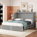 Full Size Murphy Bed Wall Bed with Storage Drawers, Foldable Platform Bed with A Set of Sockets, Cabinet Bed for Home Office or Small Room, Pulley Structure Design (Gray-Full Size-USB Ports)