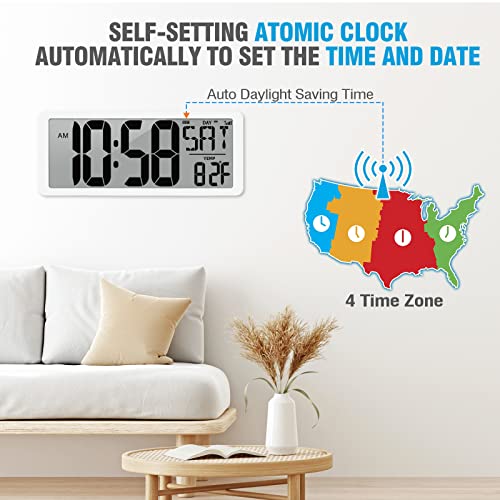 14.2" Digital Atomic Wall Clock Auto Backlight Battery Operated L25405