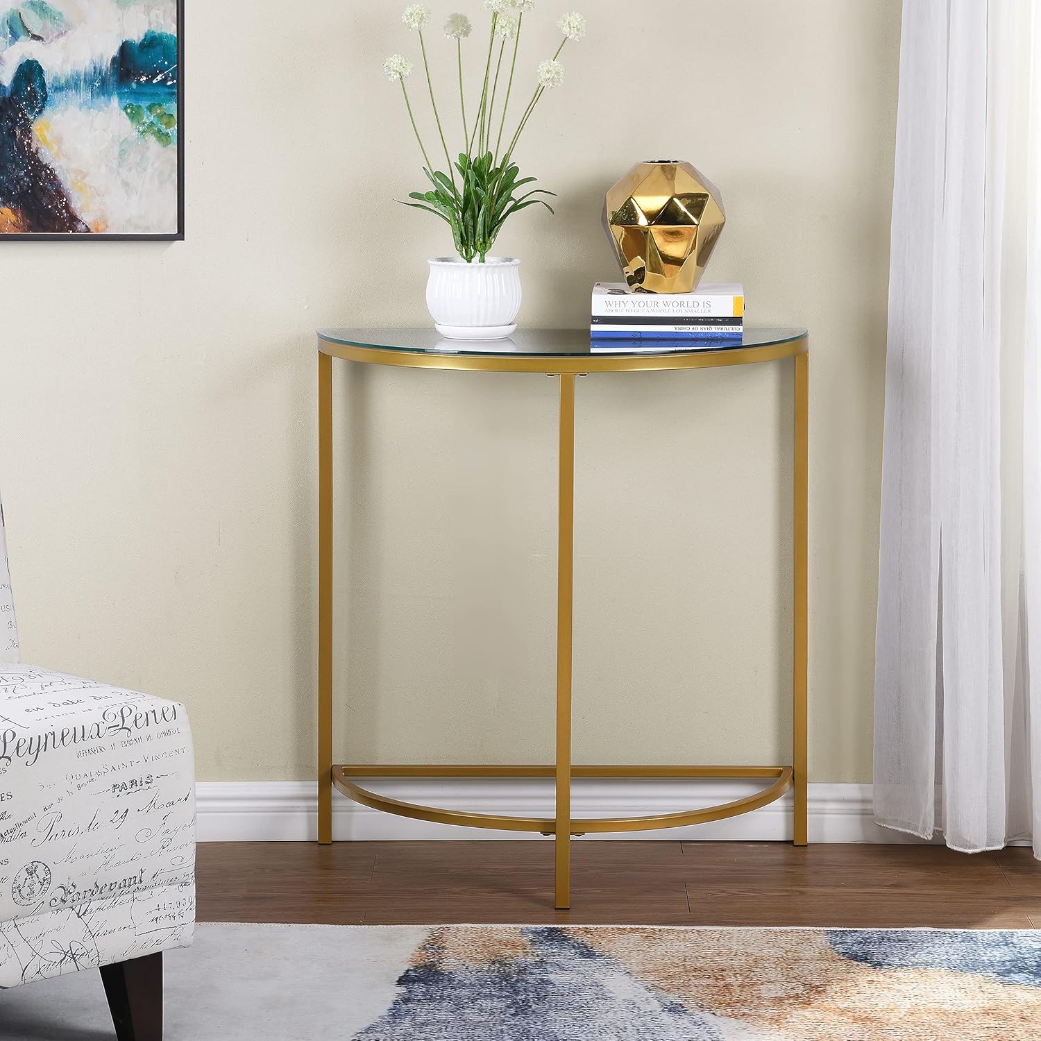 Carolina Chair & Table Winoda Half Round Console Table, Gold M9551