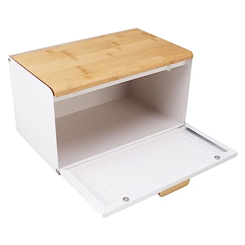 IUIBMI Wooden Bread Box Vintage Large Capacity with Lid White E681577