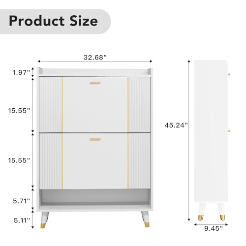 Shoe Storage Cabinet with 3 Flip Drawers, White X782433
