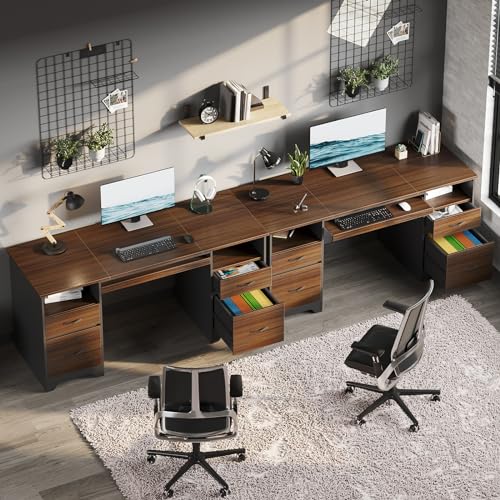 Bestier 59" Computer Desk with 4 Drawers and Storage, Cherry J43092