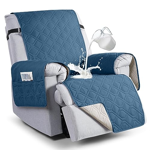 100% Waterproof Recliner Chair Covers, Recliner Cover Non-Slip Dog Chair Cover Furniture Protector Washable Slipcover with Pocket, Elastic Straps for Pets, Dogs(Sand, 28")