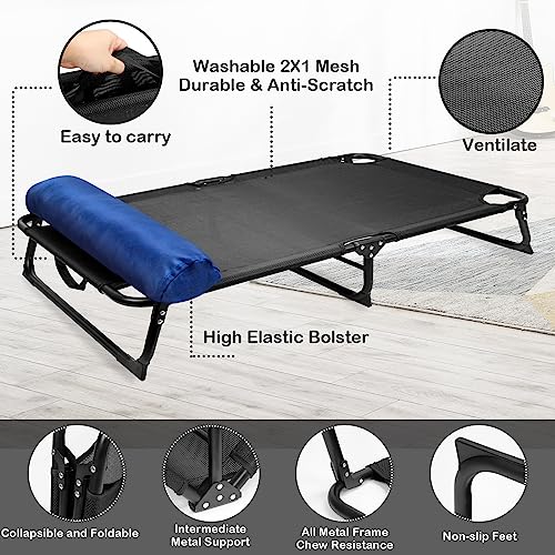 Elevated Raised Dog Bed Cot with Canopy Shade Tent & Bolster, Portable Indoor Outdoor for Small Medium Dogs T5918
