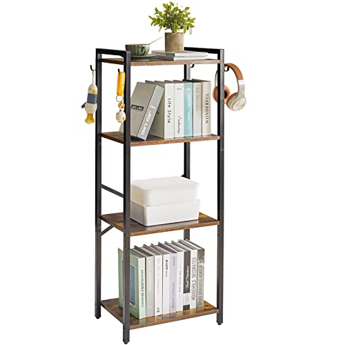 YMYNY 3 Tiers Bookcase, Industrial Metal Bookshelf with Side Fence, Storage Organizer for Living Room, Home Office, Bedroom, Display Racks, Sofa Side Table, 29.5 * 15.75 * 11.4", White UHST008W