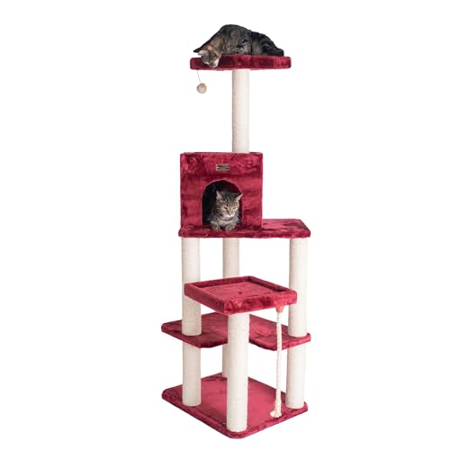 Armarkat Real Wood Cat Tower with Faux Fur Cat Condo, Burgundy D462
