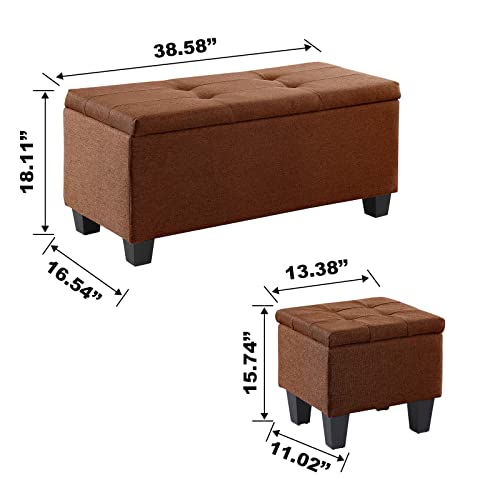 Large Storage Ottoman Folding Bench Set, 3 in 1 Upholstered Linen, Dark Blue L581