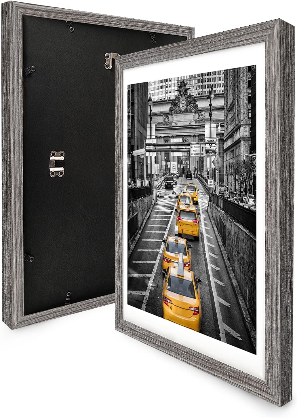 12x16 Rustic Solid Wood Picture Frame for 11x14 with Mat or 12x16 Without Mat, Gray Q341