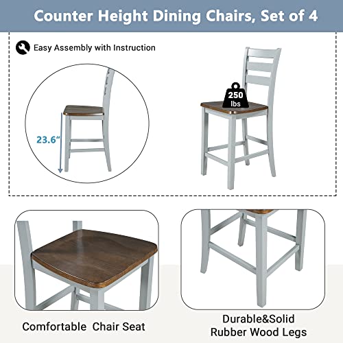 5-Piece Counter Height Wood Dining Table Set with Drop Leaf and Wine Rack J4100
