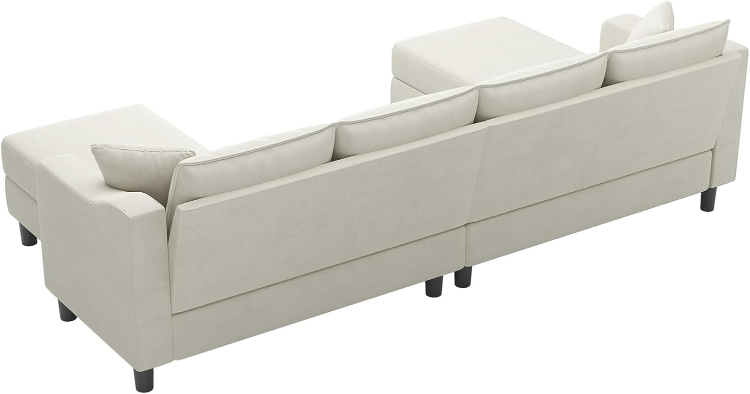 Belffin U Shaped Sectional Sofa Velvet with Reversible Chaises and Ottomans, Beige P2819