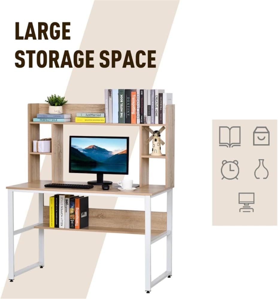 Computer Desk with Hutch, Home Office Desk with Bookshelf, 47.25" L x 23.5" W x 55" H M4610