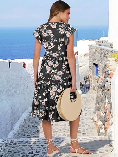 ANRABESS Women's Ruffle Sleeve V Neck Midi Dress Q760