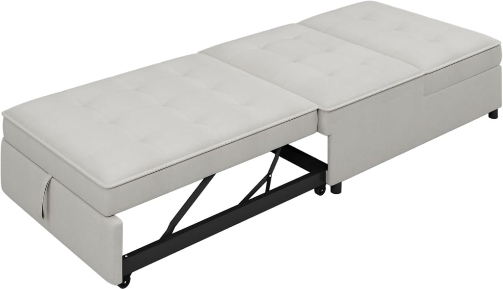 CHARMMA 4-in-1 Sofa Bed Folding Ottoman with Storage Pocket and USB Port, White S909686