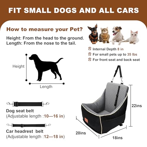 Dog Car Seat for Small Dogs, Detachable & Washable Booster Seat, Black V12269