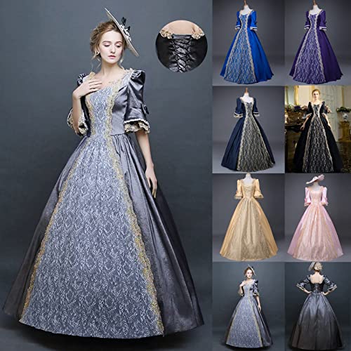 Women Renaissance Medieval Maxi Dress Lace Up Vintage K47879