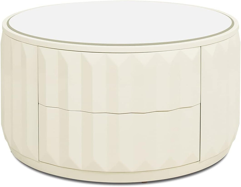 Jennifer Taylor Home JTH LUXE Wilson 35.5" Round Storage Coffee Table, White Lacquer Birchwood A9045
