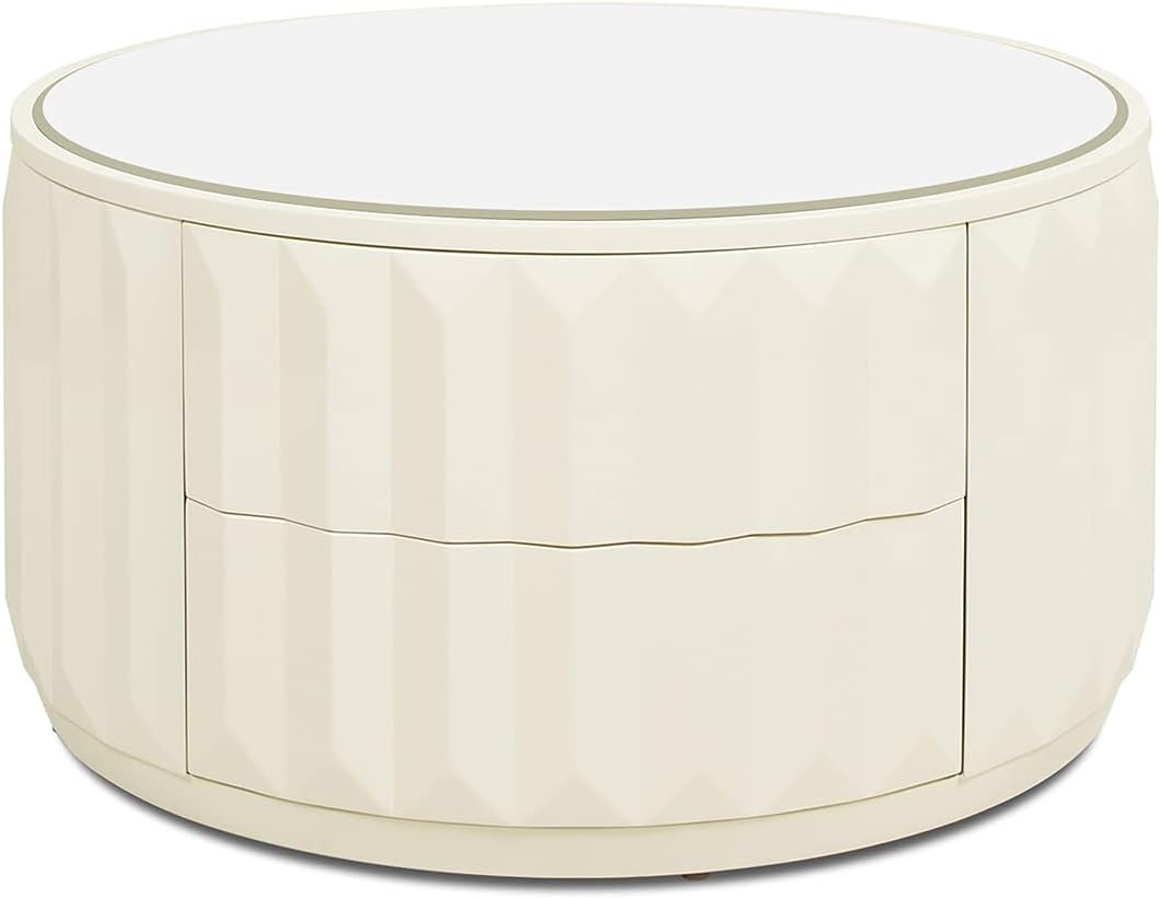 Jennifer Taylor Home JTH LUXE Wilson 35.5" Round Storage Coffee Table, White Lacquer Birchwood A9045