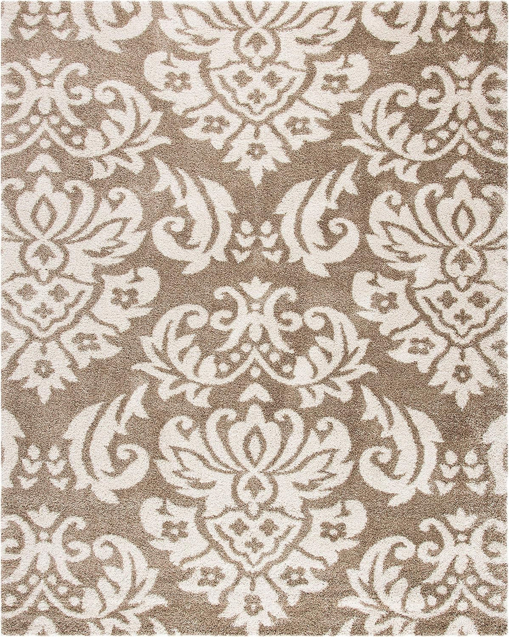 SAFAVIEH Florida Shag Collection Area Rug 6' x 9' Beige & Cream Damask Design O293
