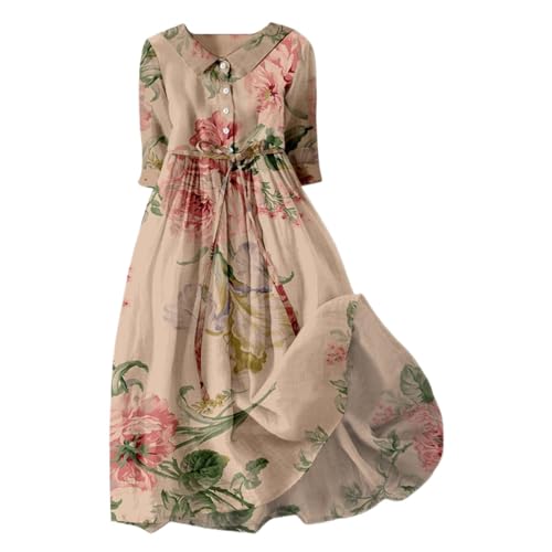 Womens Lapel Neck Boho Floral A-Line Flowy Dress E84535