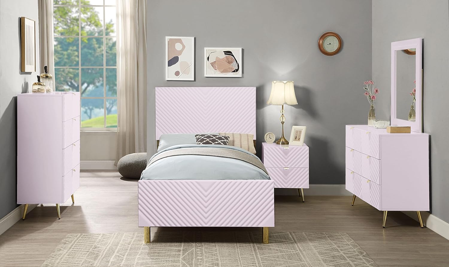 Acme Gaines 6-Drawer Pink High Gloss Wood/Metal Dresser D82099
