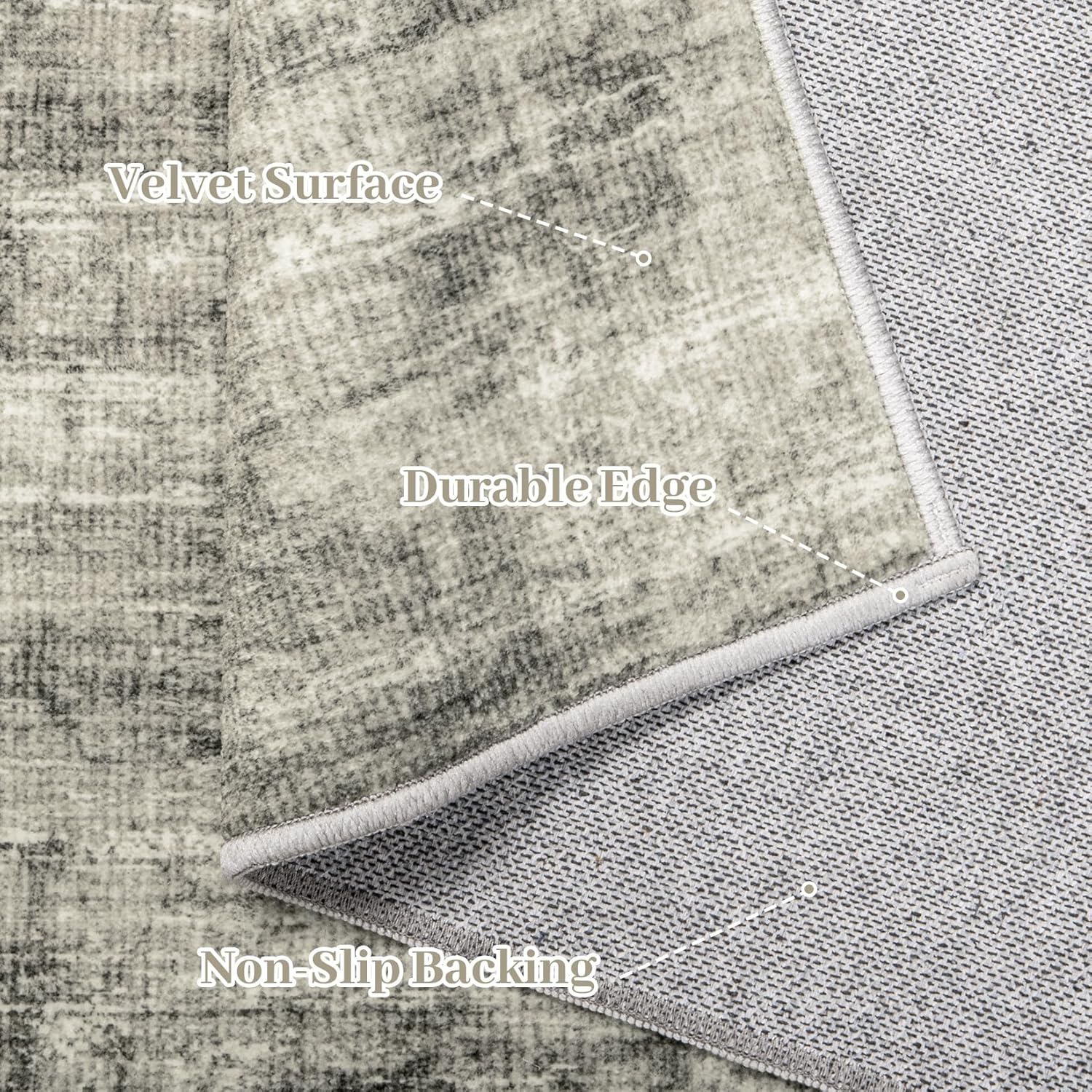 Washable 8x10 Abstract Area Rug for Living Room Bedroom (Grey) K415