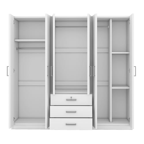 Large Wardrobe Closet 6 Doors with Drawers, Gray F431