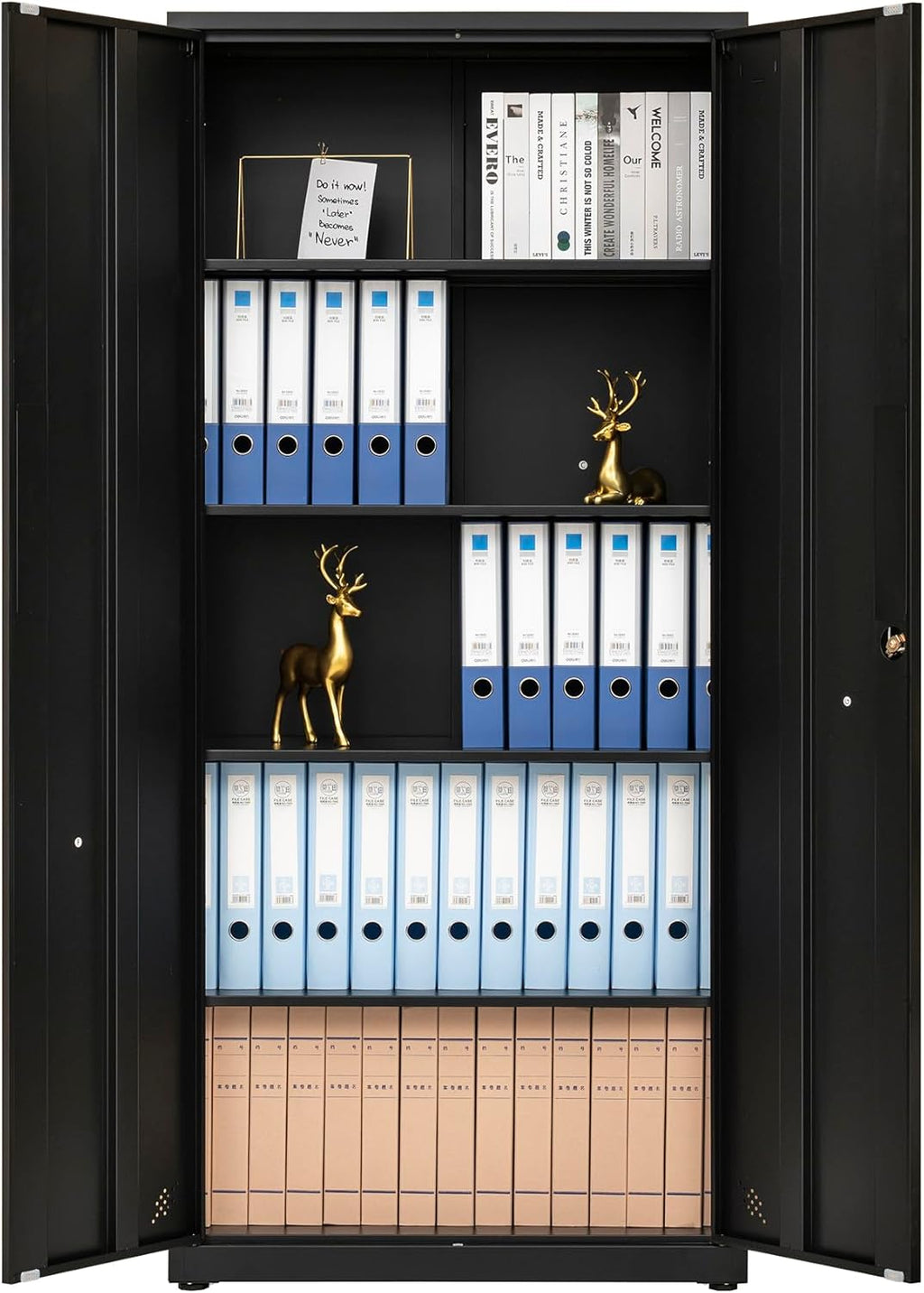 Metal Garage Storage Cabinet, Tall Locking Steel Cabinet with 4 Shelves (Black) G5446