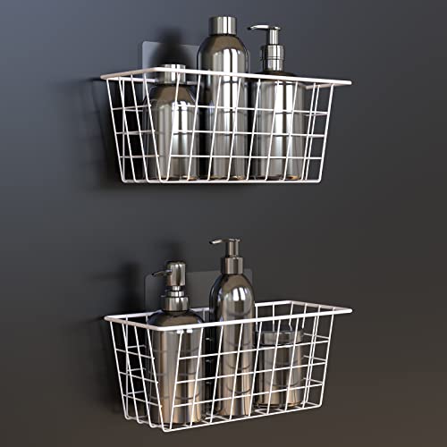 MaraFansie Wall Wire Baskets 2 Pack, White, No Drilling Adhesive Mount M2794