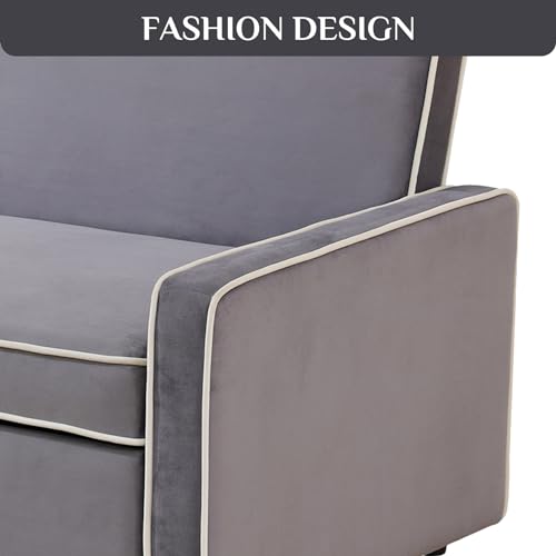 3 in 1 Convertible Sleeper Sofa Couch with Pullout Bed, Grey F8358