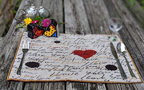 Tache Valentine Placemats Heart Placemat Beige Vintage Farmhouse Woven Tapestry Set of 4 M759