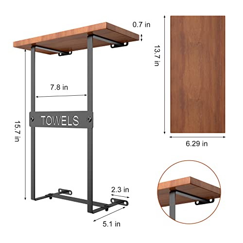 Wall Mounted Towel Rack with Wooden Shelf for Bathroom S1091