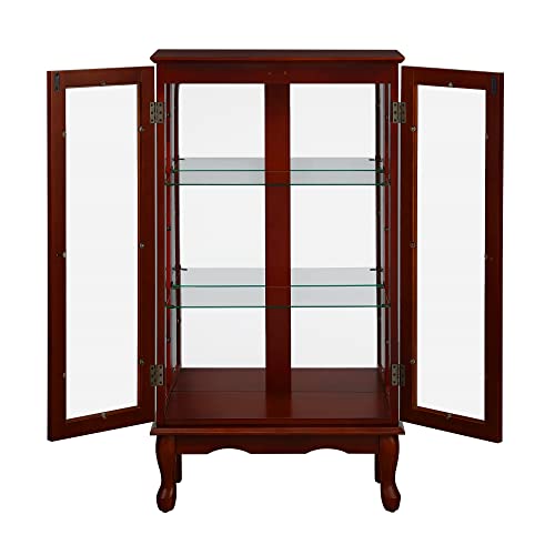 Lighted Wooden Corner Curio Cabinet with Mirrored Back Panel, Oak G380558