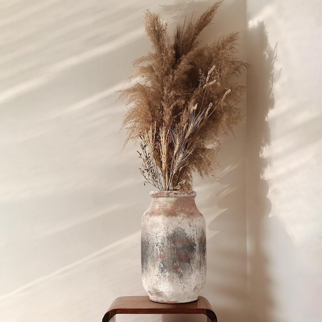 Rustic Ceramic Flower Vase Whitewashed Terracotta Floor Decor W500366