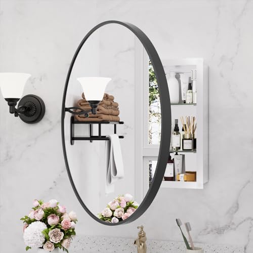 HOMECOOKIN Farmhouse Gold Metal Framed Recessed Bathroom Medicine Cabinet with Beveled Mirror 16x24 inch S71146