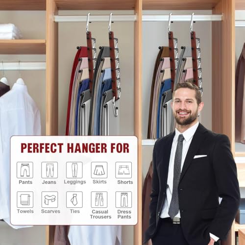 2 Pack Wooden Pants Hangers Space Saving, Pre-Assembled, Mahogany F610