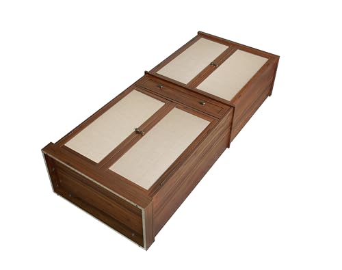 Kitchen Pantry Storage Cabinet with 4 Rattan Doors and Drawer, Walnut T55631