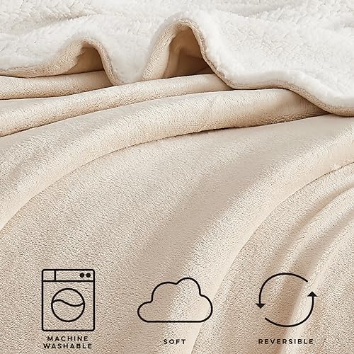King-California King Plush Reversible Bed Blanket, Brown O55234