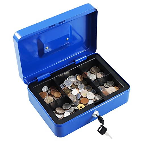 xydled Cash Box with Money Tray and Key Lock, Metal, Black P673433