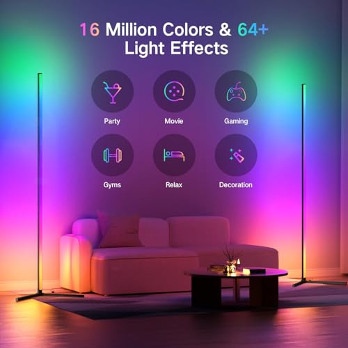 OUTON Smart LED Floor Lamp RGB, 2 Pack with App and Remote Control L6117