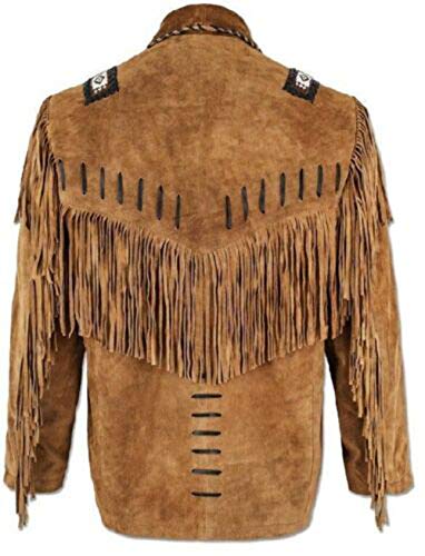 Real Suede Western Leather Jacket Fringe Native American Coat R798556