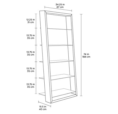 BDI Furniture Eileen Leaning Shelf with 5 Tempered Glass Shelves, Charcoal Stained Ash E1788