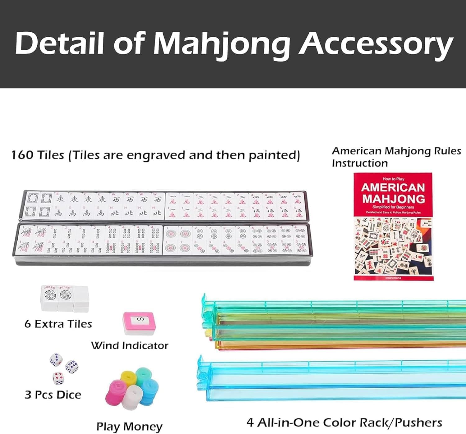 American Mahjong Game Set, 166 White Tiles, 4 Racks, Carrying Bag, Mat with 3 Dice A9540