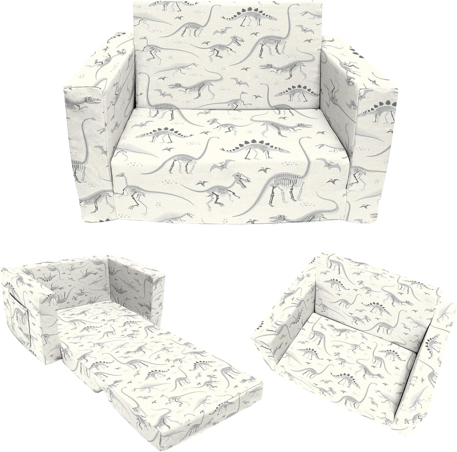 Convertible Kids Sofa Sleeper Bed with Dinosaur Print, 2 Seats Q6312
