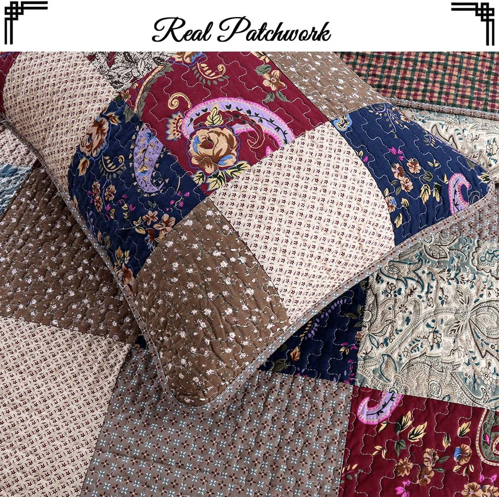 Cozy Line Home Fashions Floral Paisley 100% Cotton Patchwork Quilt Bedding Set, King D5059
