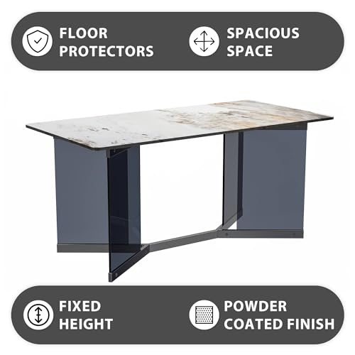LeisureMod Oryn Series Rectangular Dining Table, 71 Inch, Medium Grey P759