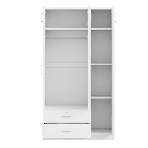 White 3-Door Wardrobe Closet with Drawer and Top Cabinet J149796