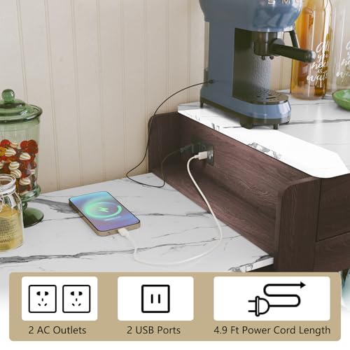 HLR Extendable Kitchen Island on Wheels with Power Outlet, Marble Grain Top G387582