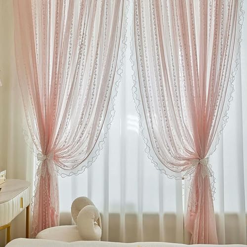 Sheer Pink Ruffle Curtains for Girls Bedroom G616706