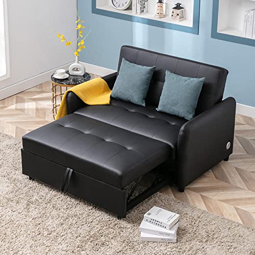 2-in-1 Pull-Out Sofa Bed Loveseat with USB Ports, Brown H944871