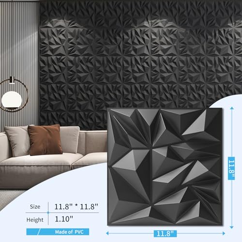 Art3d 33-Pack 3D Wall Panels, Diamond Textured Accent Wall Paneling, 12 x 12 inch White D9779